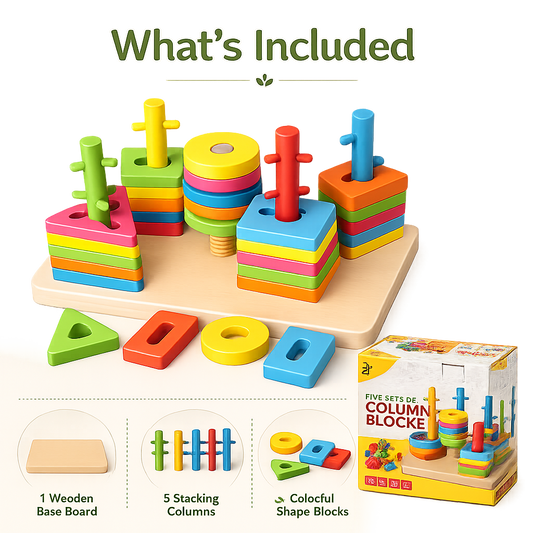 5-in-1 Wooden Shape Sorting & Stacking Puzzle Board