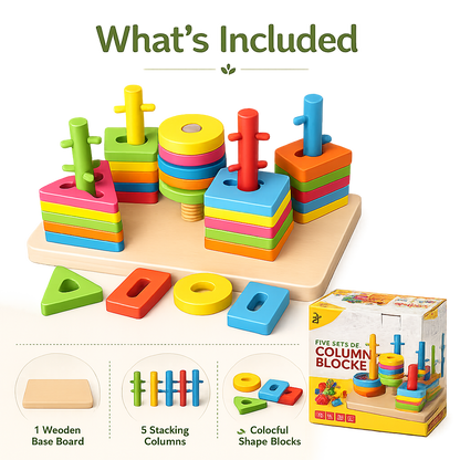 5-in-1 Wooden Shape Sorting & Stacking Puzzle Board