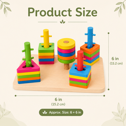 5-in-1 Wooden Shape Sorting & Stacking Puzzle Board