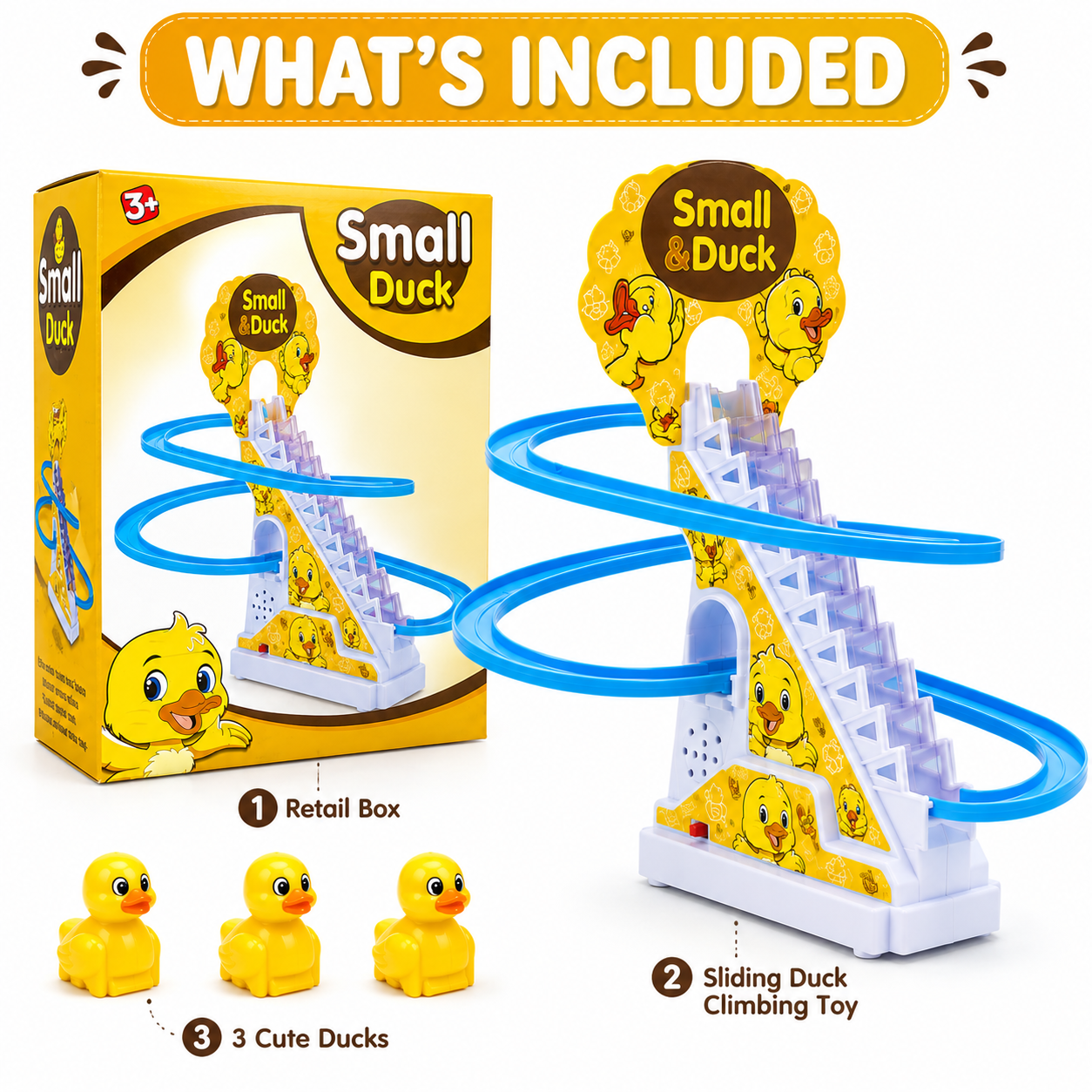 Electric Sliding Duck / Doaremon Climbing Stairs Toy with Music & Lights –