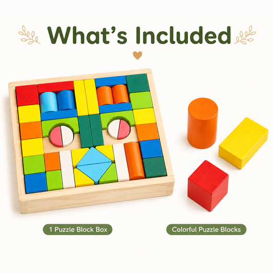 Wooden Puzzle Building Block Set- Construction Toy