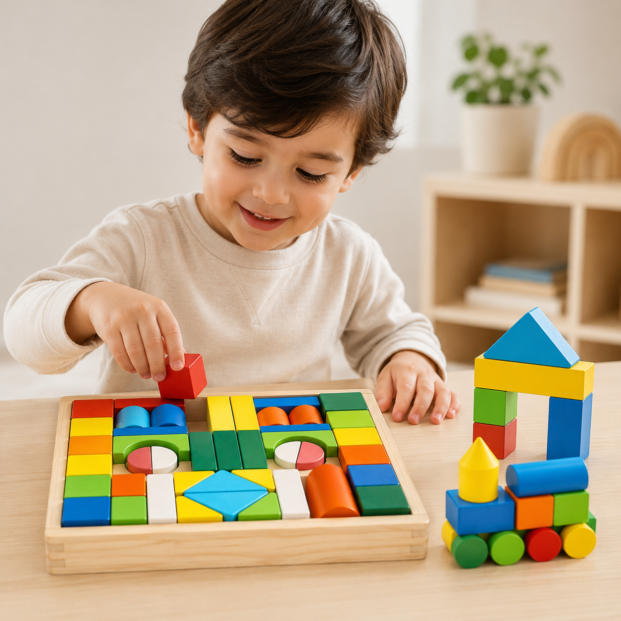 Wooden Puzzle Building Block Set- Construction Toy