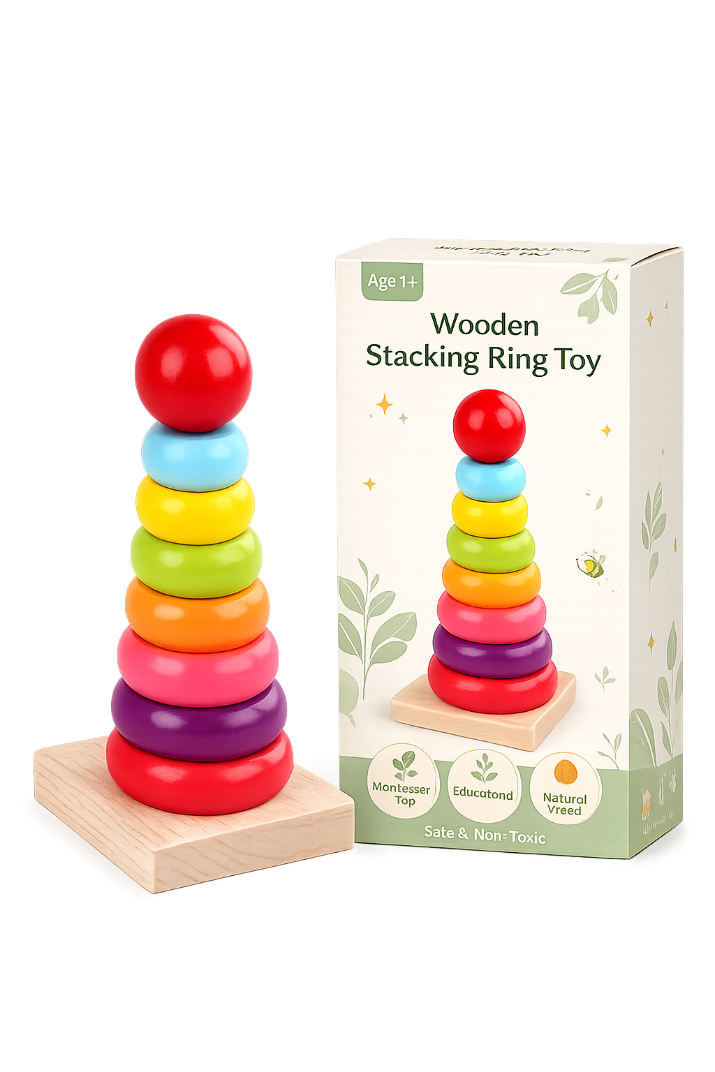 Wooden Rainbow Stacking Ring Toy for Kids