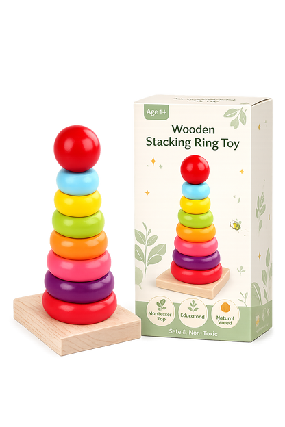 Wooden Rainbow Stacking Ring Toy for Kids