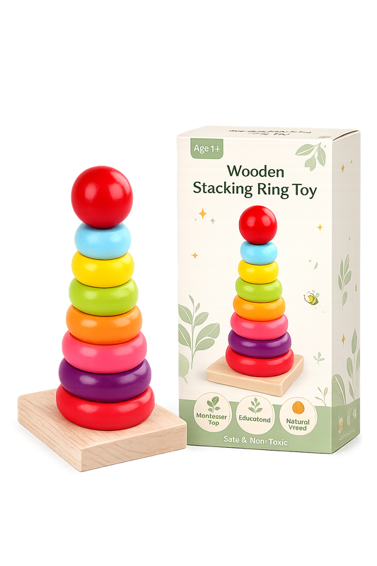 Wooden Rainbow Stacking Ring Toy for Kids