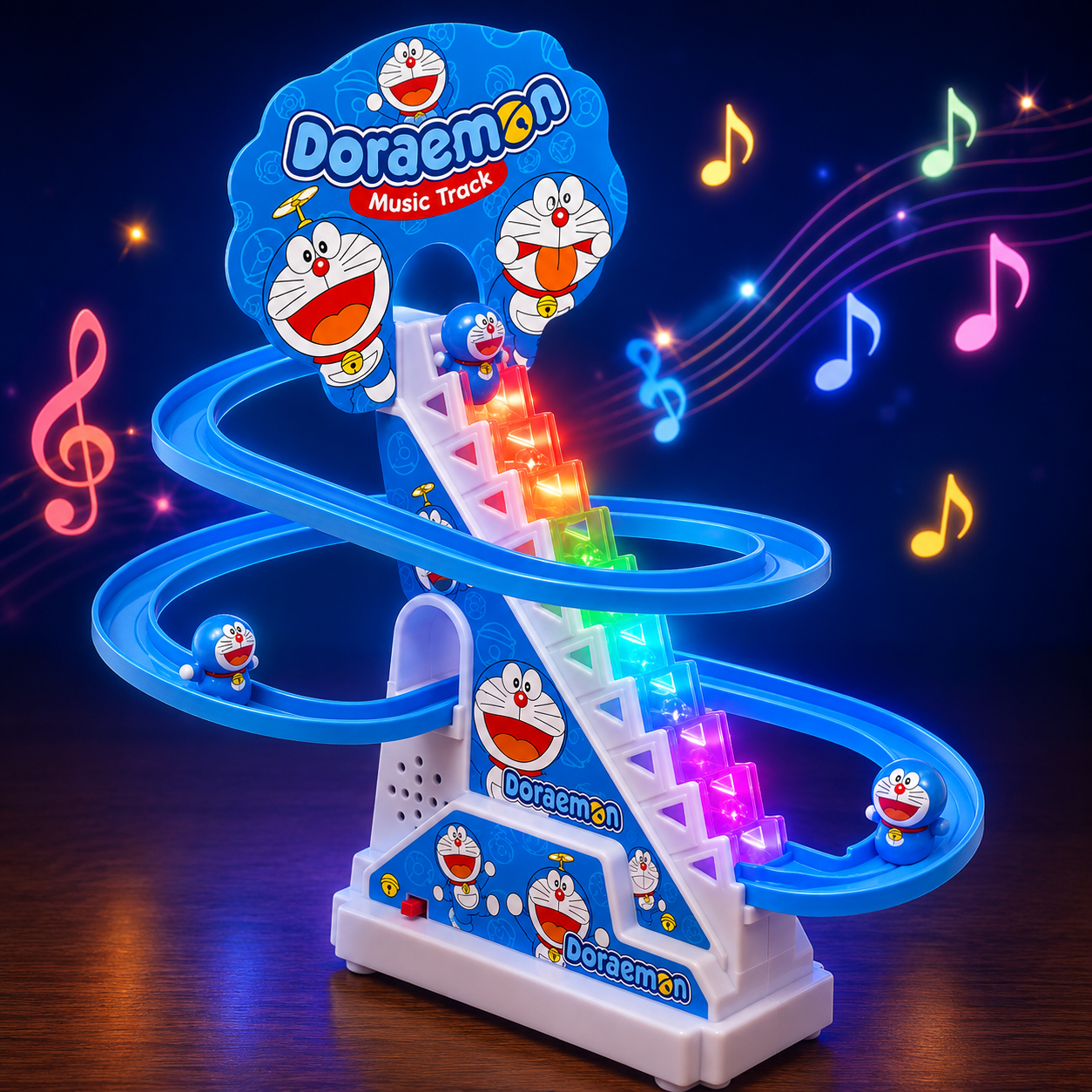 Electric Sliding Duck / Doaremon Climbing Stairs Toy with Music & Lights –