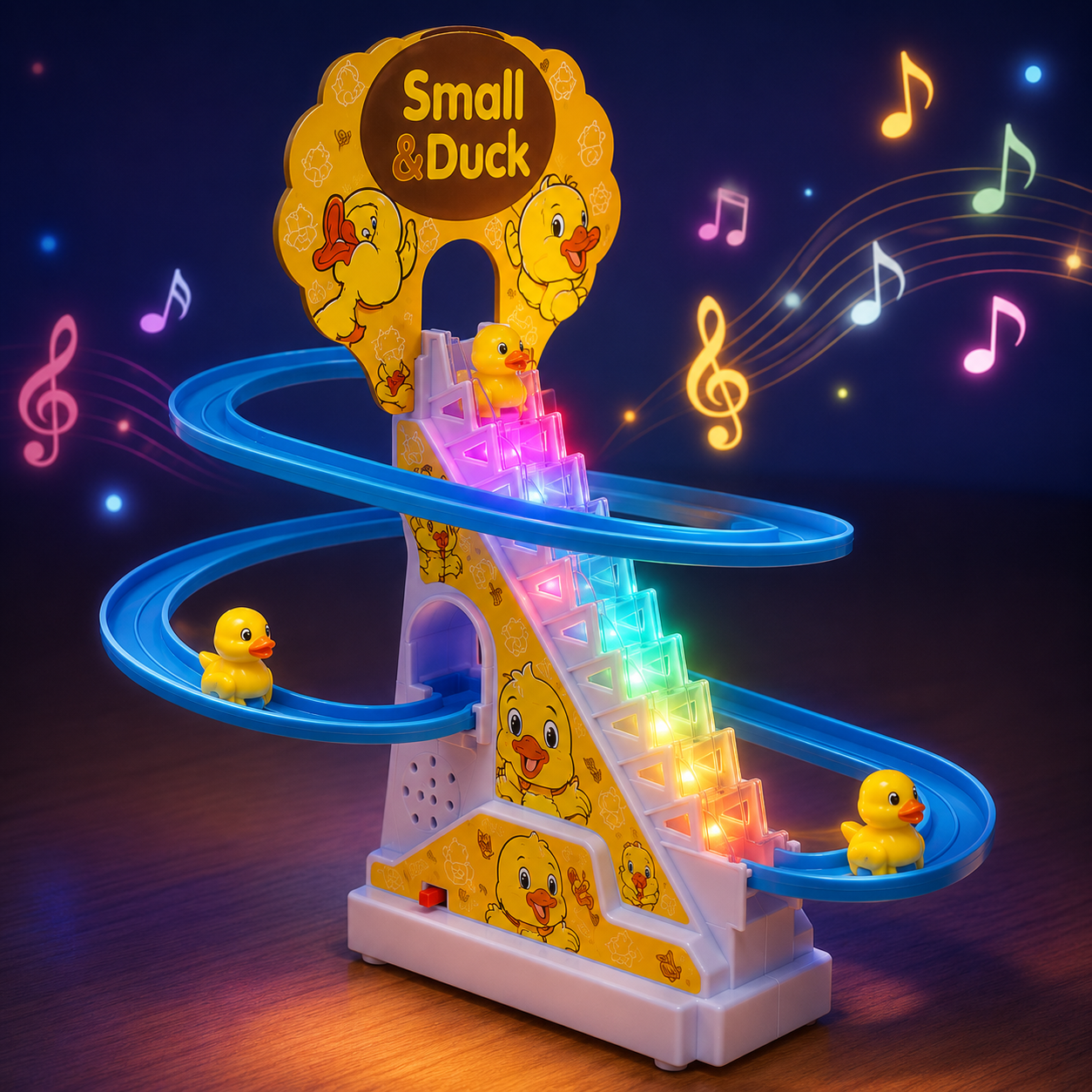 Electric Sliding Duck / Doaremon Climbing Stairs Toy with Music & Lights –