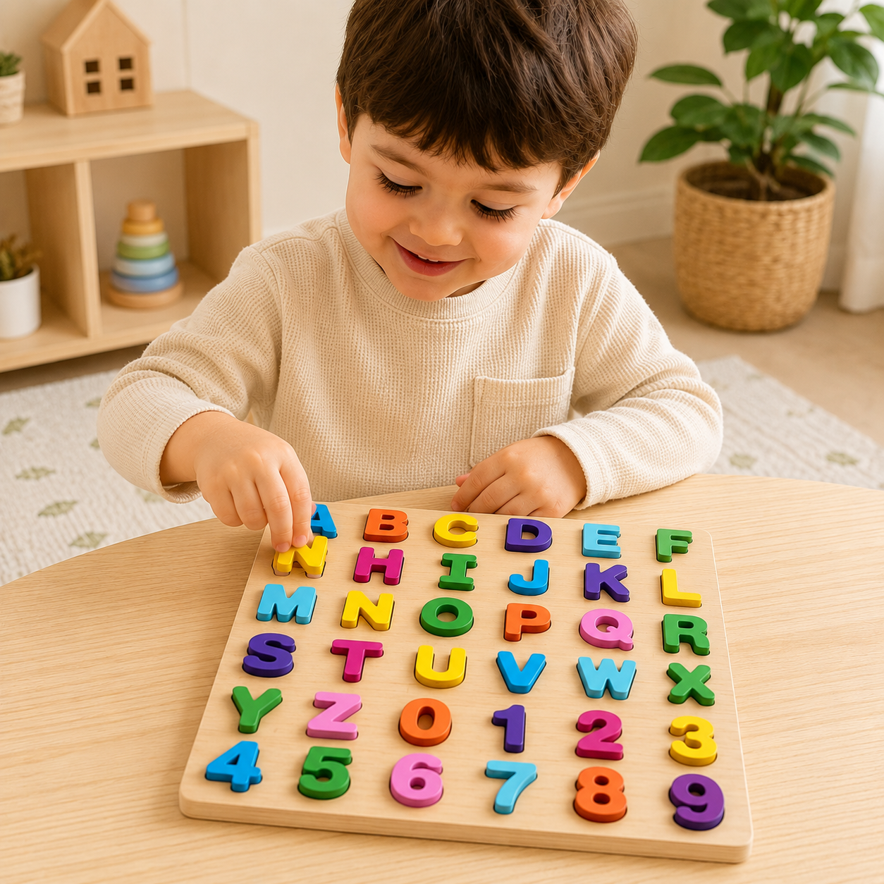 Wooden Alphabet & Number Learning Puzzle Board