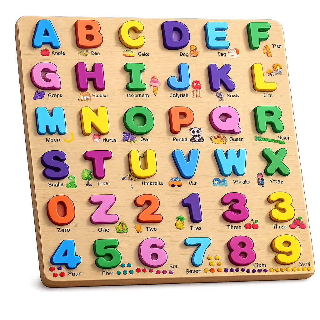 Wooden Alphabet & Number Learning Puzzle Board
