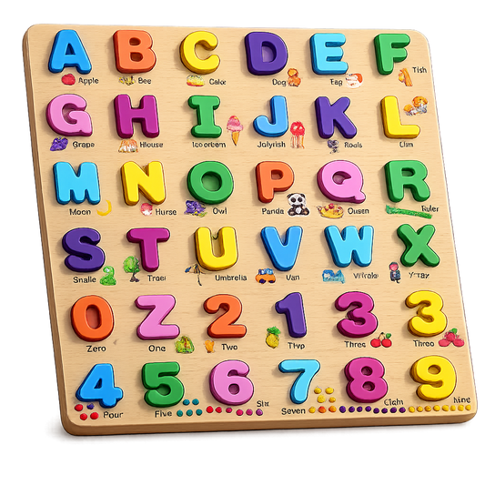 Wooden Alphabet & Number Learning Puzzle Board