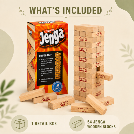 Classic Wooden Jenga Tower Game – 54 Piece Stacking Blocks for Kids & Family