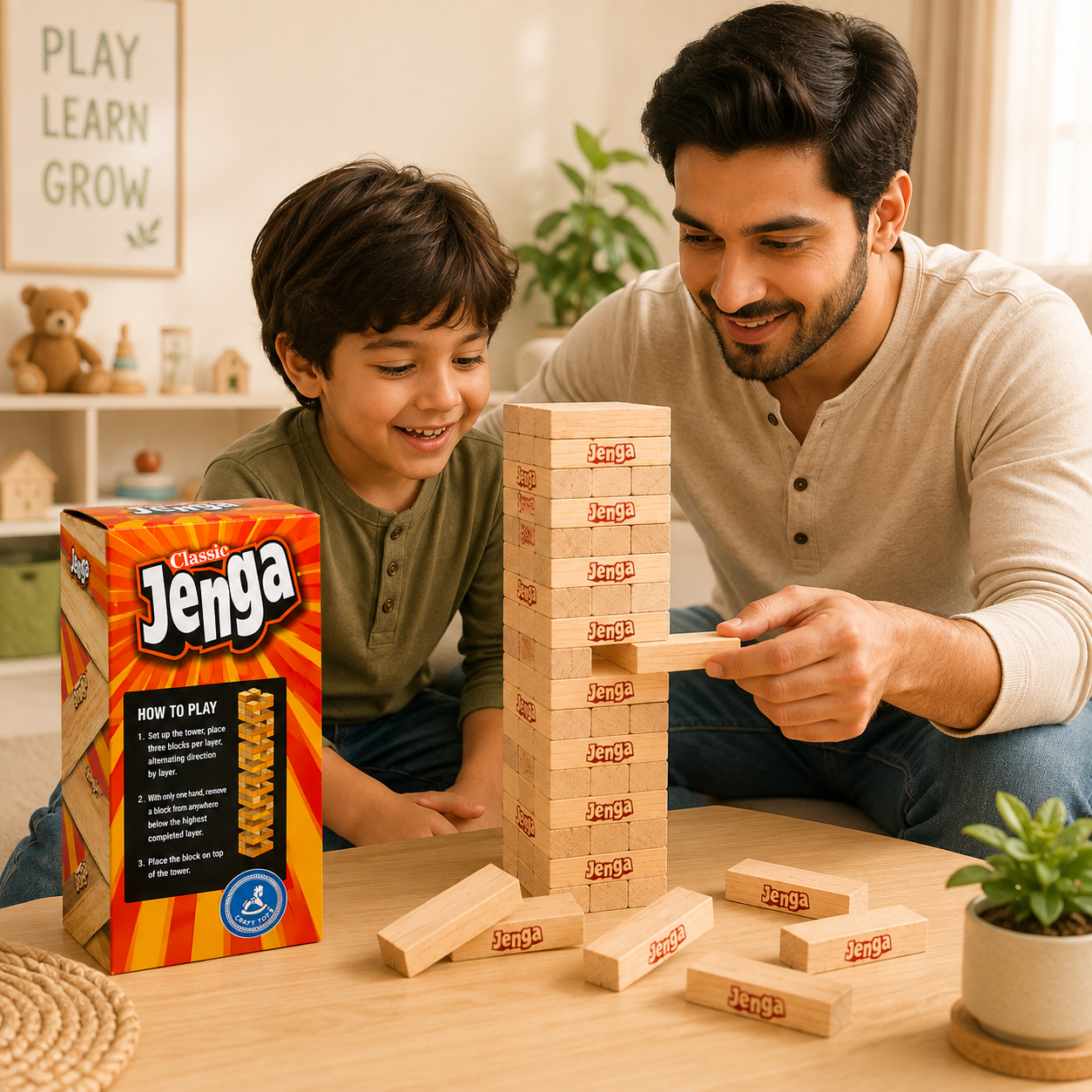 Classic Wooden Jenga Tower Game – 54 Piece Stacking Blocks for Kids & Family