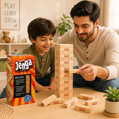 Classic Wooden Jenga Tower Game – 54 Piece Stacking Blocks for Kids & Family