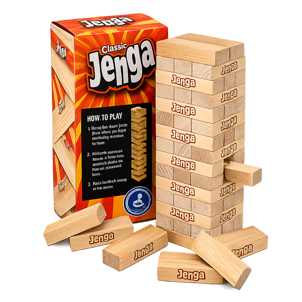 Classic Wooden Jenga Tower Game – 54 Piece Stacking Blocks for Kids & Family