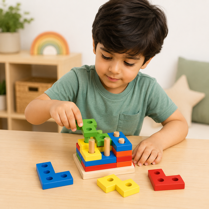 Montessori Wooden Peg Puzzle Stacking Board