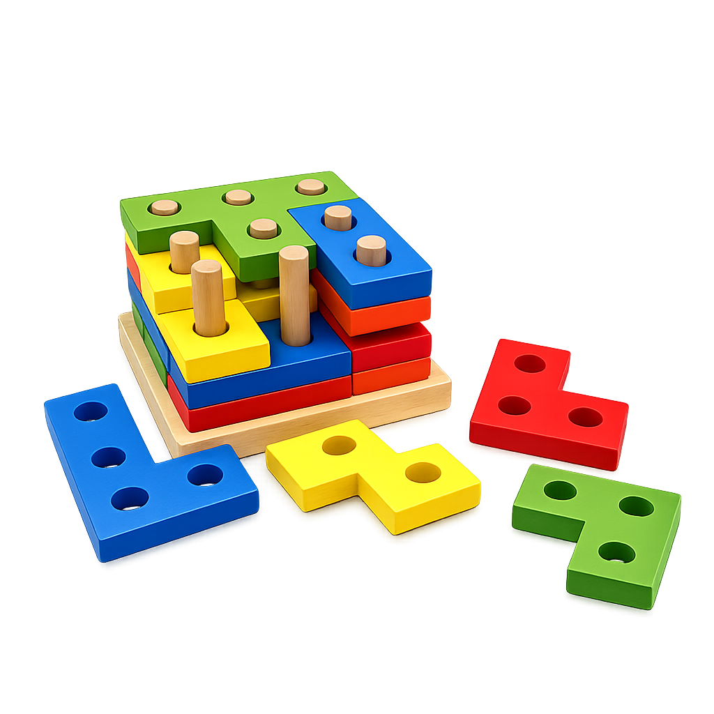 Montessori Wooden Peg Puzzle Stacking Board