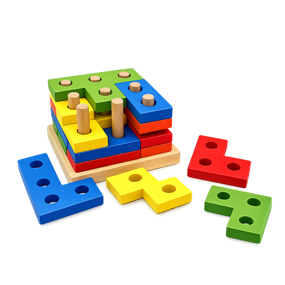 Montessori Wooden Peg Puzzle Stacking Board
