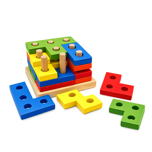Montessori Wooden Peg Puzzle Stacking Board