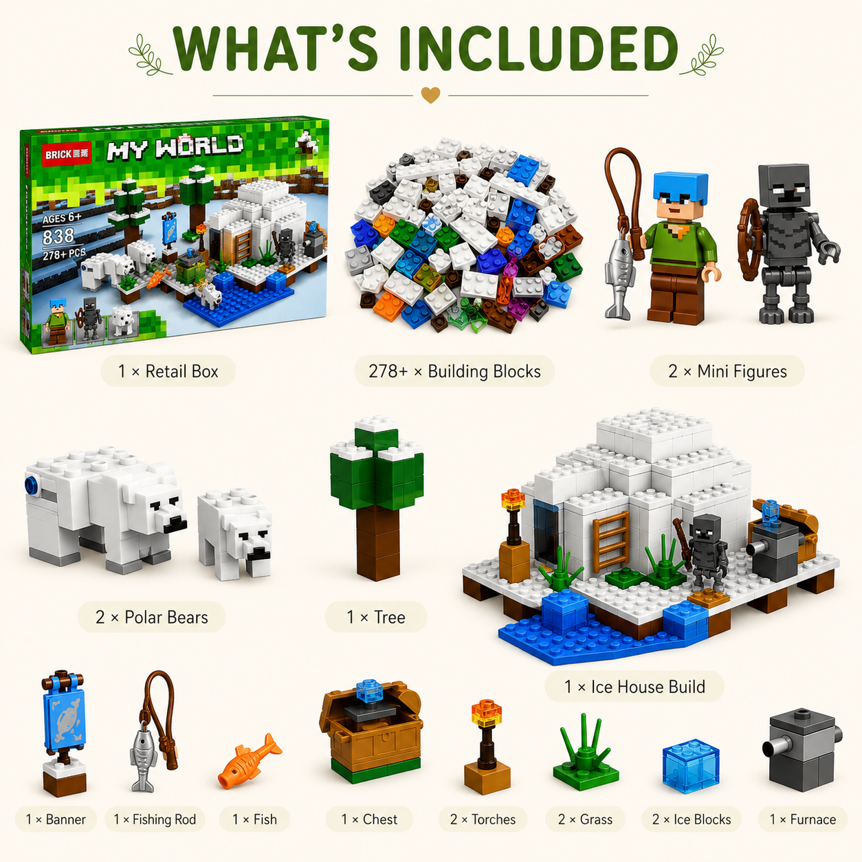 278PCS Ice House Building Blocks Set – Arctic Cabin Construction Toy