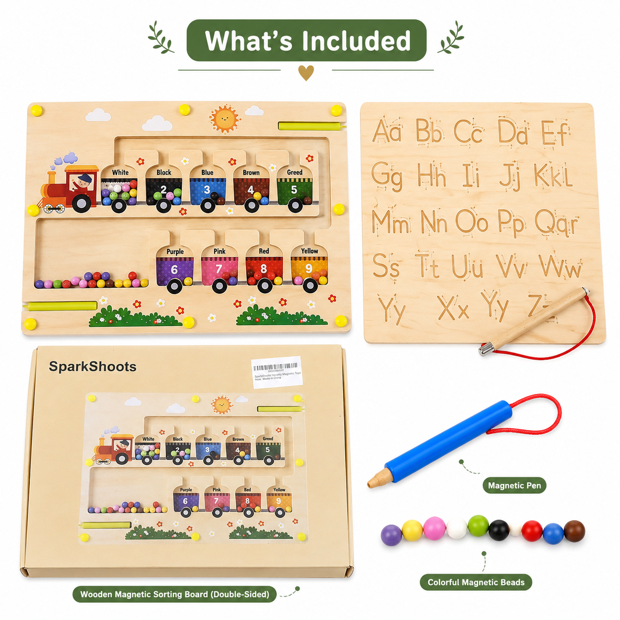 Wooden Magnetic Bead Maze Montessori Toy | Color & Number Sorting Train Board