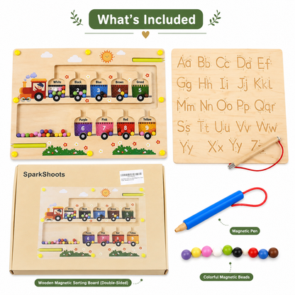 Wooden Magnetic Bead Maze Montessori Toy | Color & Number Sorting Train Board