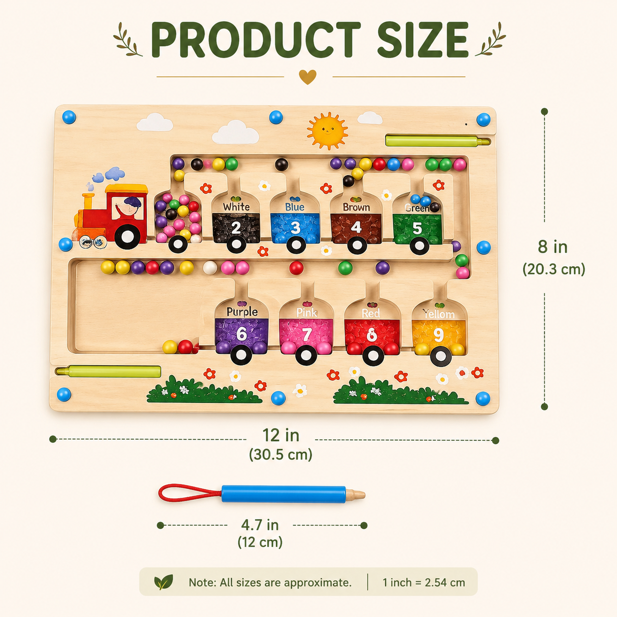 Wooden Magnetic Bead Maze Montessori Toy | Color & Number Sorting Train Board